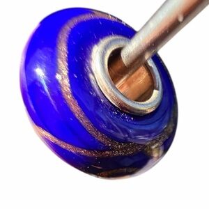 Vintage Trollbeads LAA 925 Cobalt Blue Glass Bead Gold Aventurine Swirl
